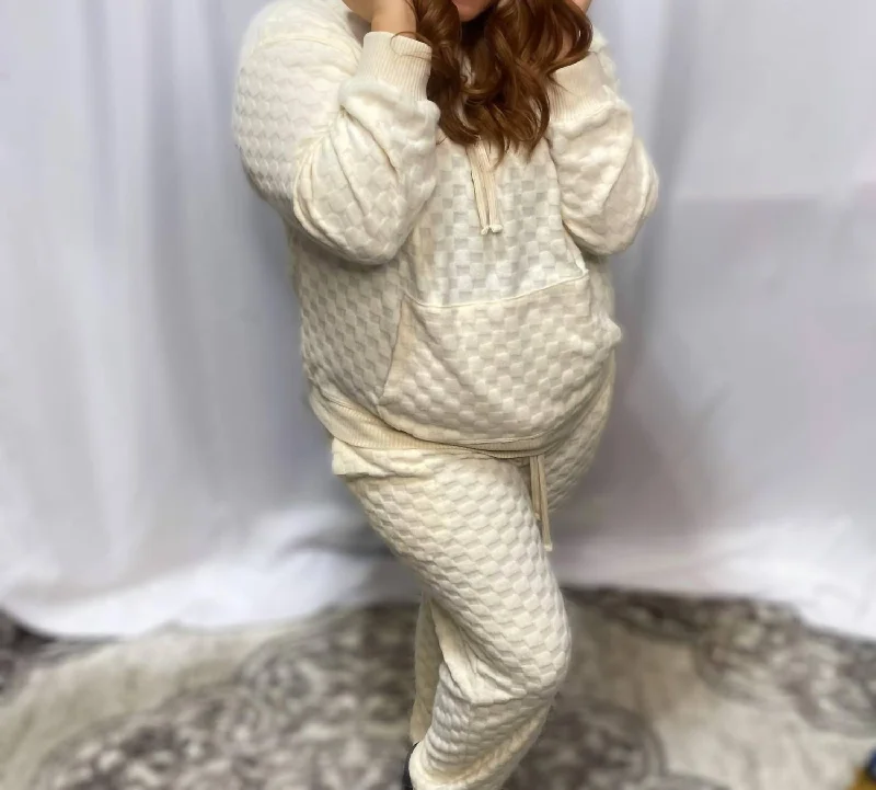 All Snuggled Up Checkered Hoodie And Jogger Set In Ivory