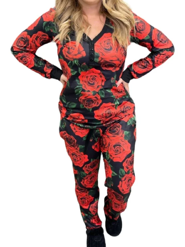 Rose Pajama Set In Red