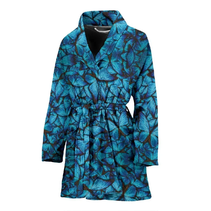 Blue Butterfly Pattern Print Women Long Robe