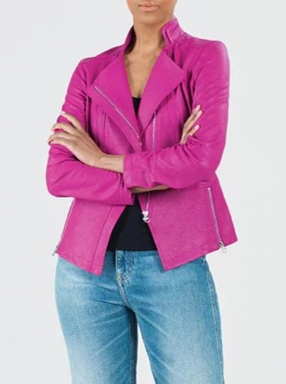 Women's Magenta Liquid Leather Knit Jacket