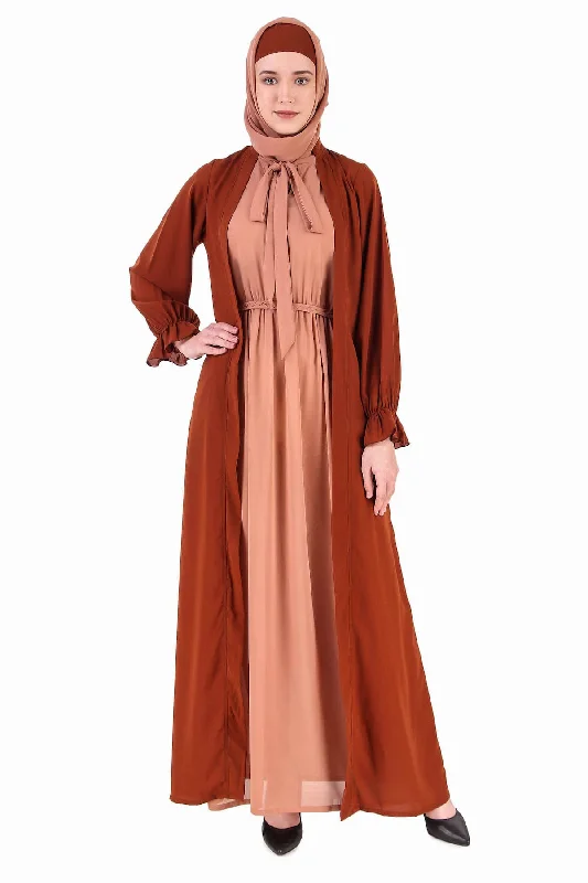 Fancy Dual Color Attached Long Shrug Abaya