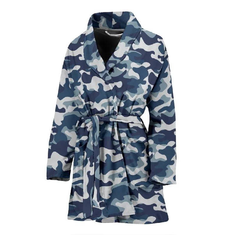 Navy Military Camouflage Camo Pattern Print Women Long Robe