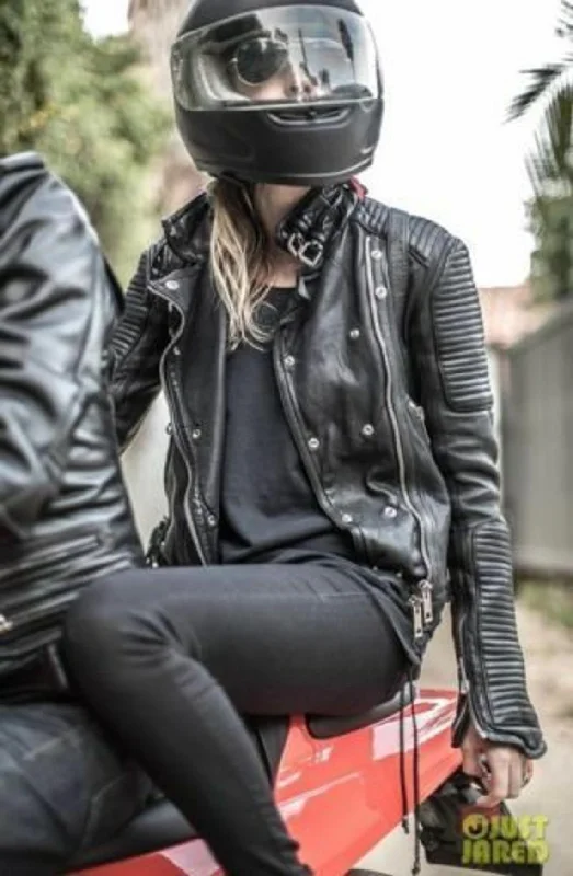 New Women Ladies Jacket Biker Black Moto Genuine Real lambskin Leather Jacket