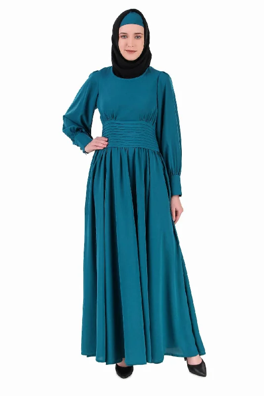 Pleated Anarkali Teal Abaya