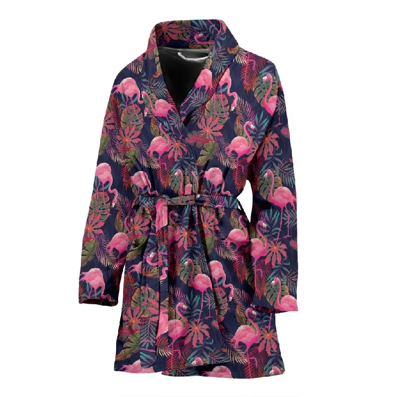 Tropical Flamingo Palm Leaves Hawaiian Floral Pattern Print Women Long Robe