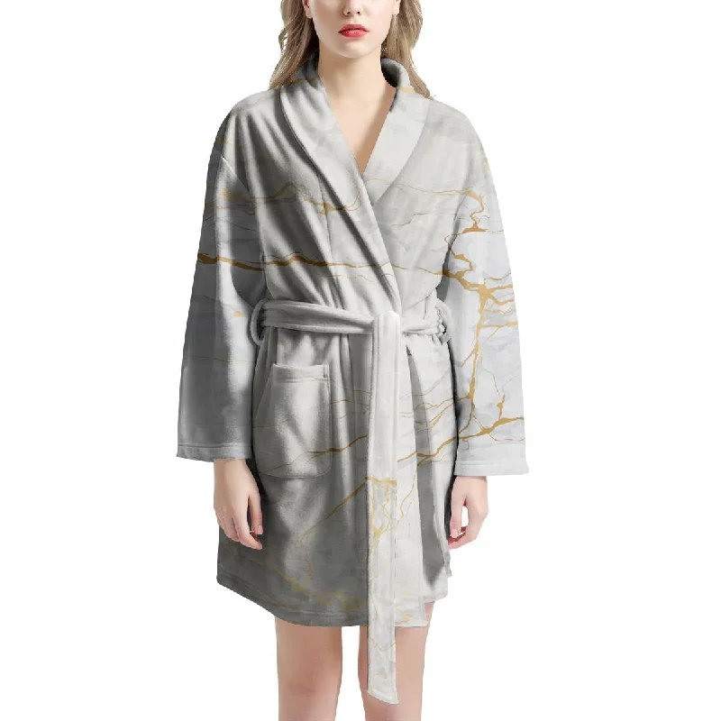 White Gold Marble Women's Robe