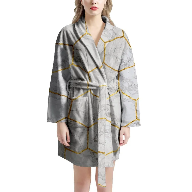 White Gold Tile Marble Women's Robe