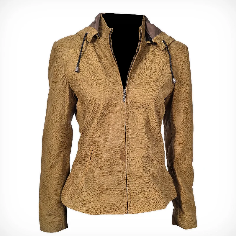 Women's Classy Fit Yellow Hooded Leather Jacket