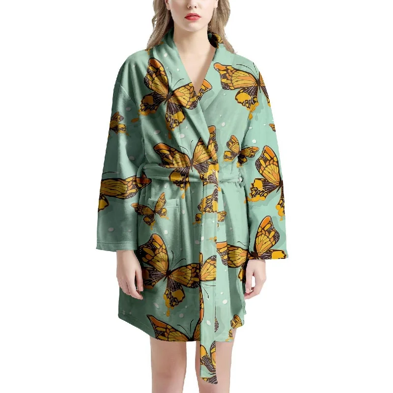 Yellow Butterfly Print Women's Robe