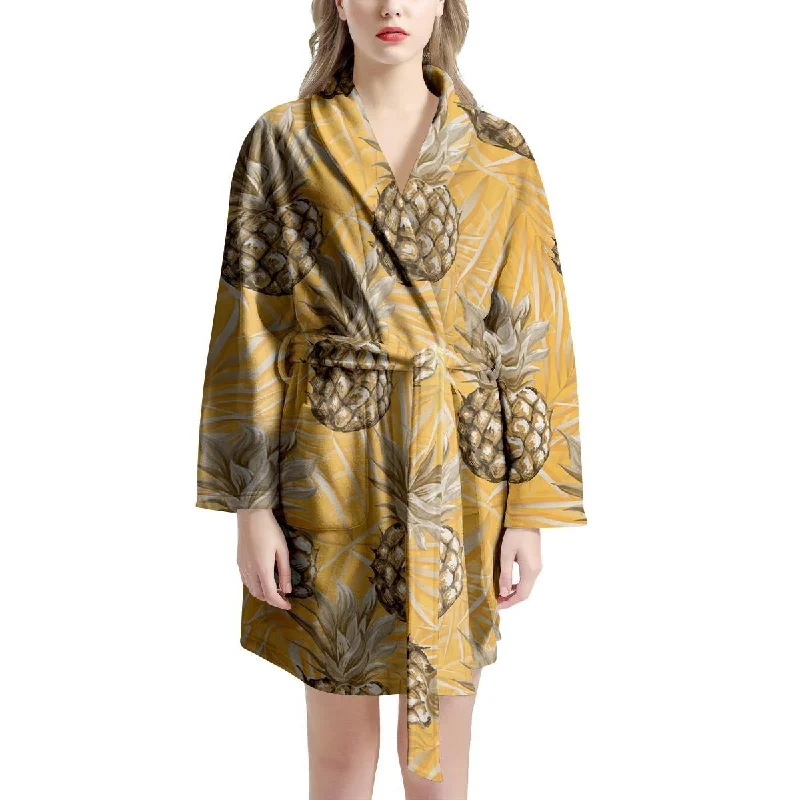 Yellow Hawaiian Pineapple Print Women's Robe