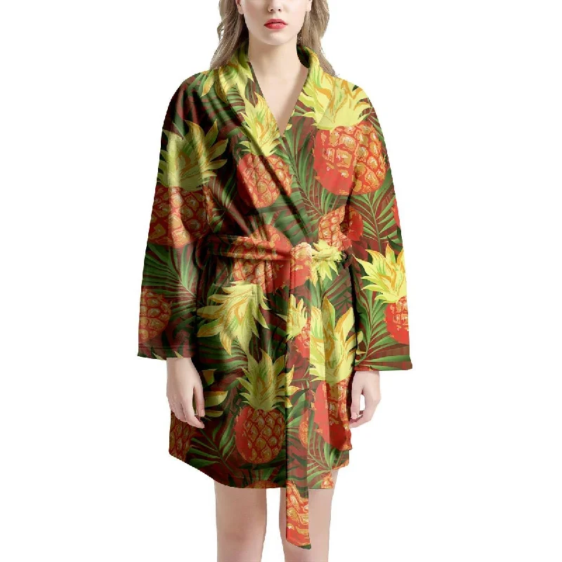 Yellow Neon Pineapple Hawaiian Print Women's Robe