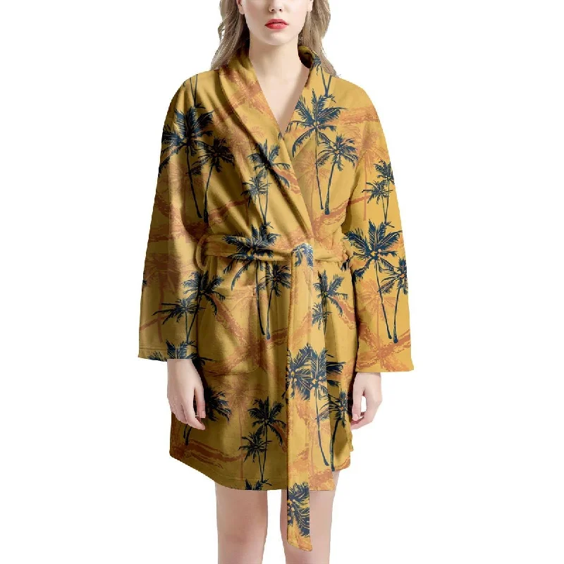 Yellow Palm Tree Hawaiian Print Women's Robe