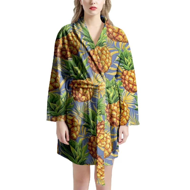 Yellow Pineapple Hawaiian Print Women's Robe