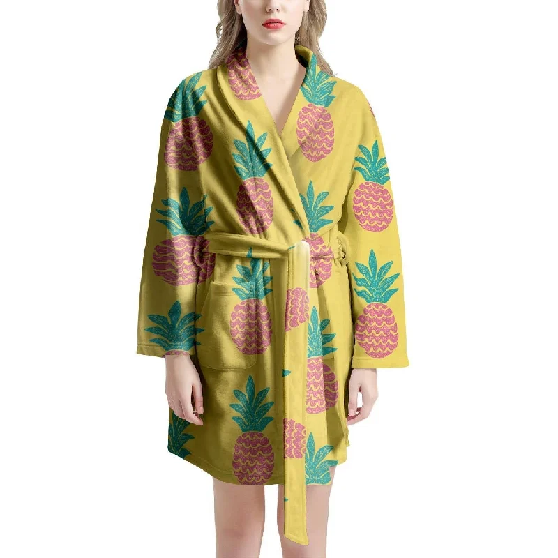 Yellow Pineapple Print Women's Robe