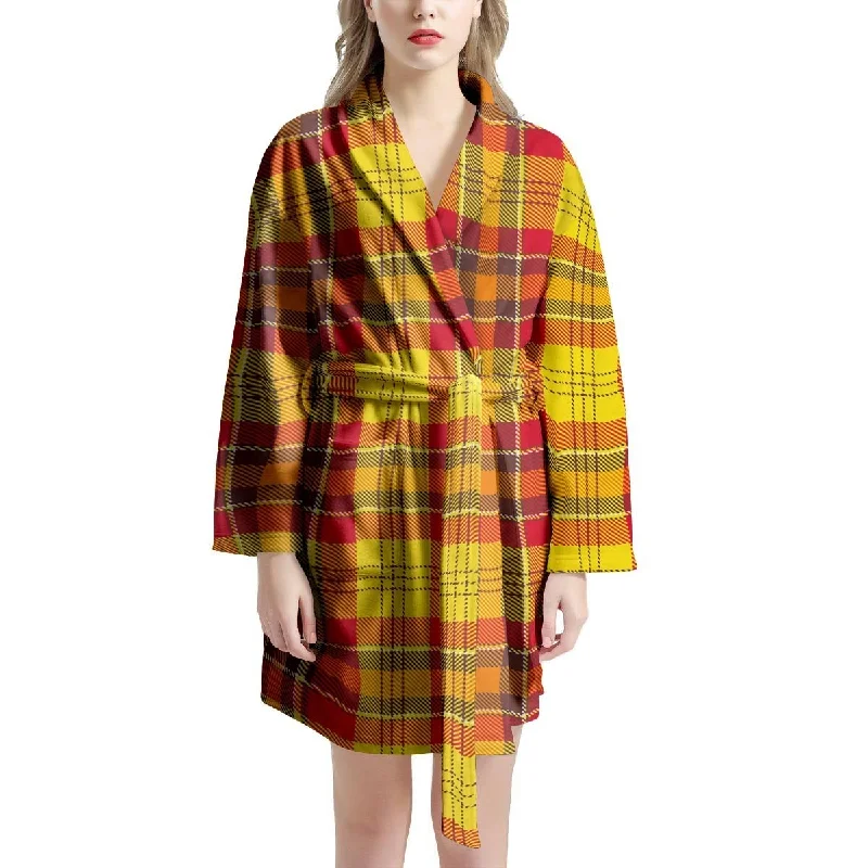 Yellow Plaid Tartan Women's Robe