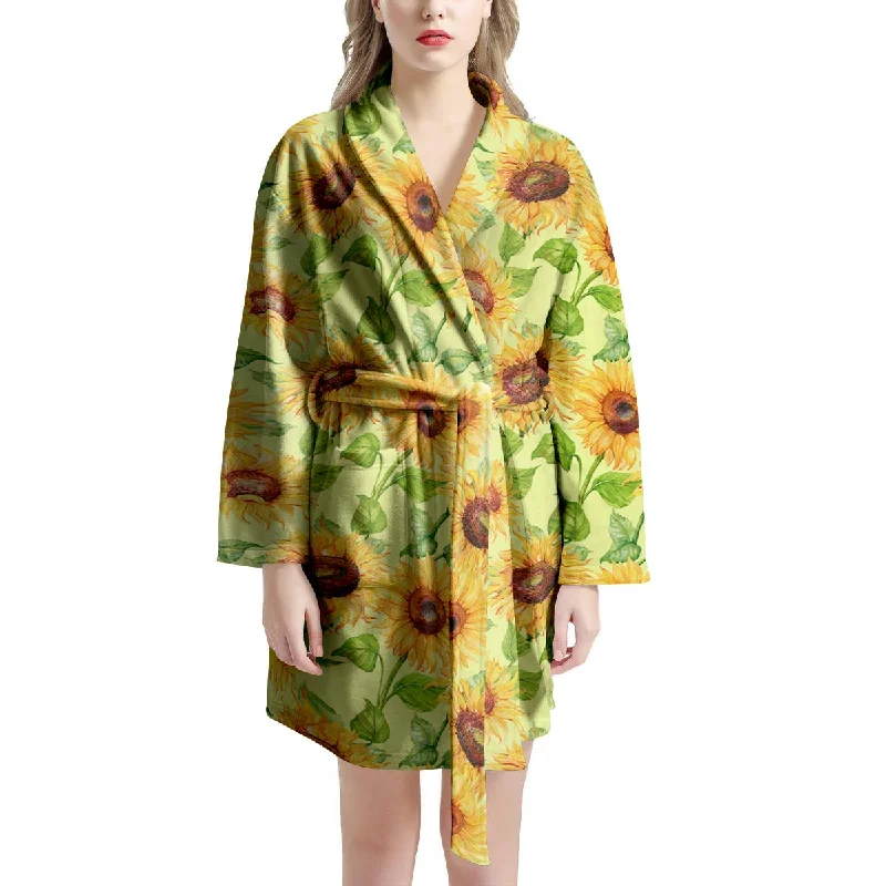 Yellow Sunflower Print Women's Robe