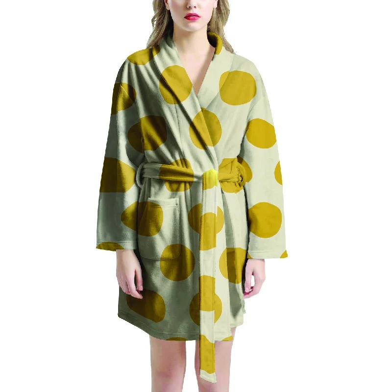 Yellow White Polka Dot Women's Robe