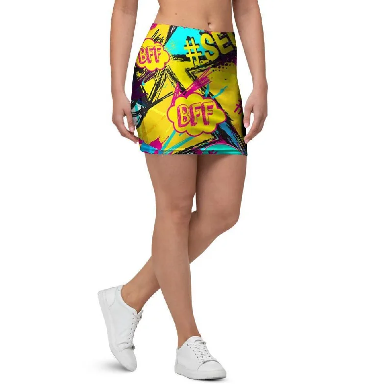 Abstract Comic Bubble Graffiti Print Mini Skirt