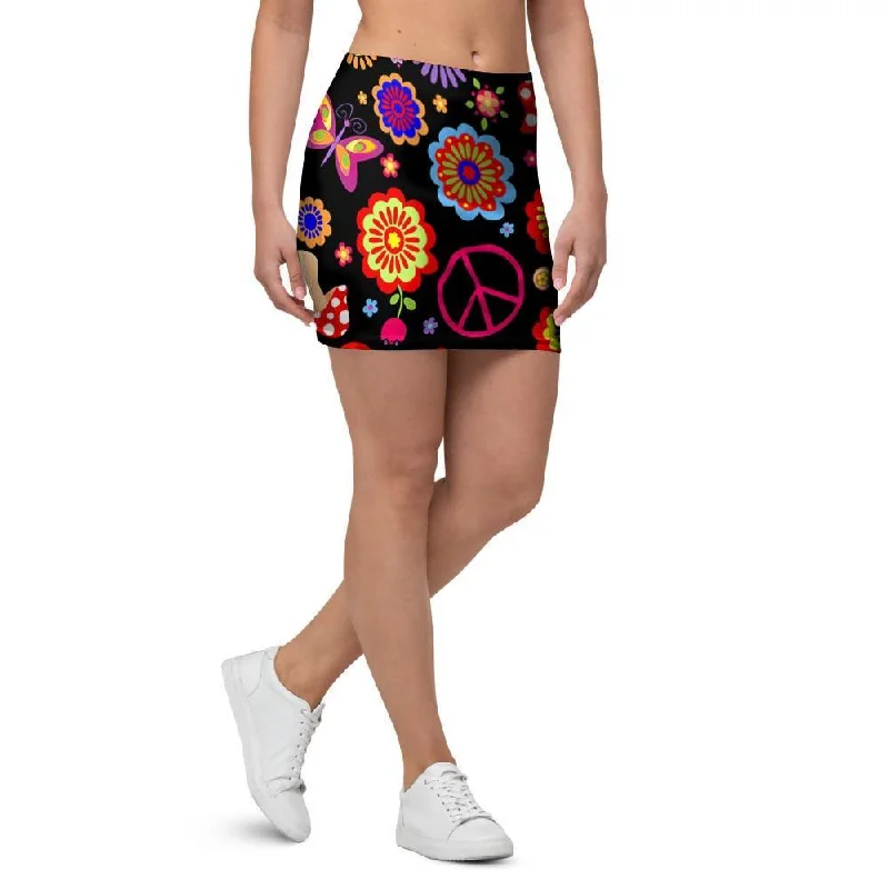 Abstract Flower Hippie Mini Skirt