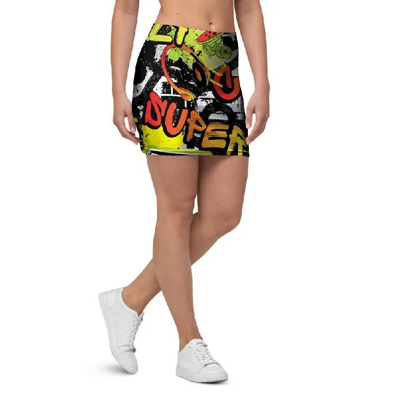 Abstract Graffiti Drips Print Mini Skirt