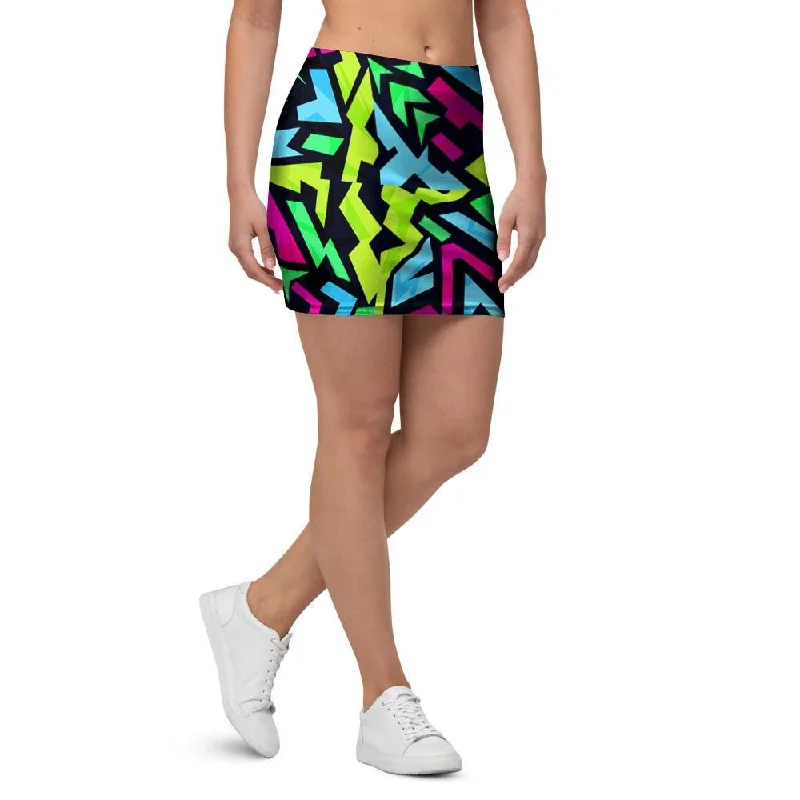 Abstract Graffiti Geometric Mini Skirt