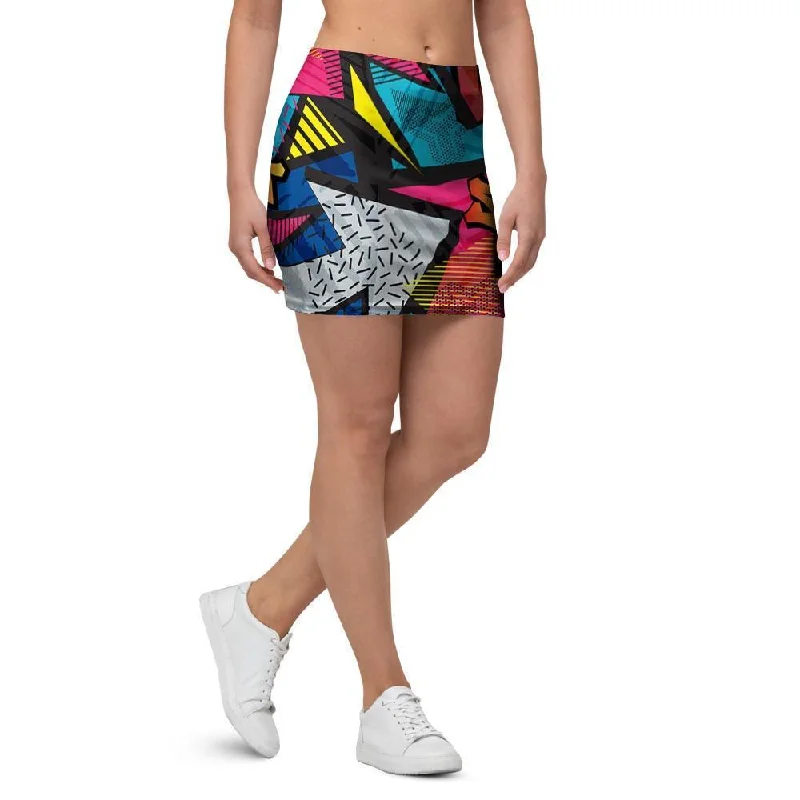 Abstract Graffiti Wow Print Mini Skirt