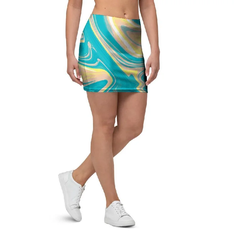 Abstract Green Marble Mini Skirt