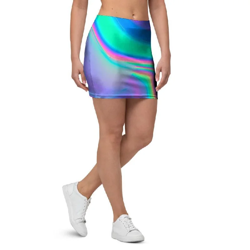 Abstract Pastel Holographic Mini Skirt