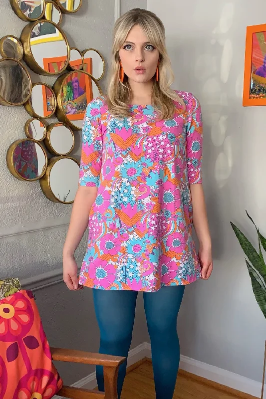 Grooviest Blooms POCKET Tunic in Pink & Aqua