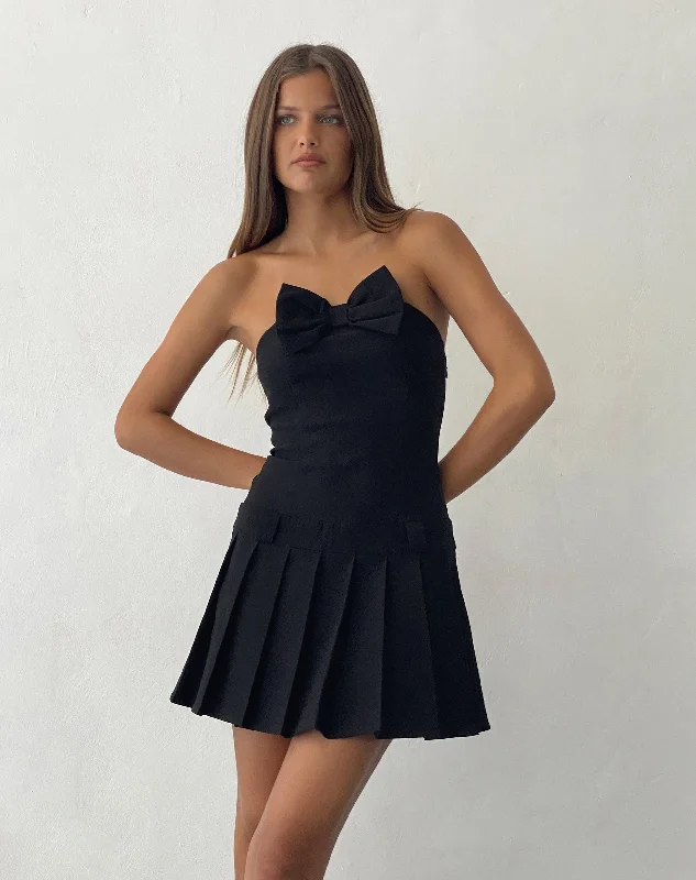 Seroja Bow Front Mini Dress in Black Tailoring