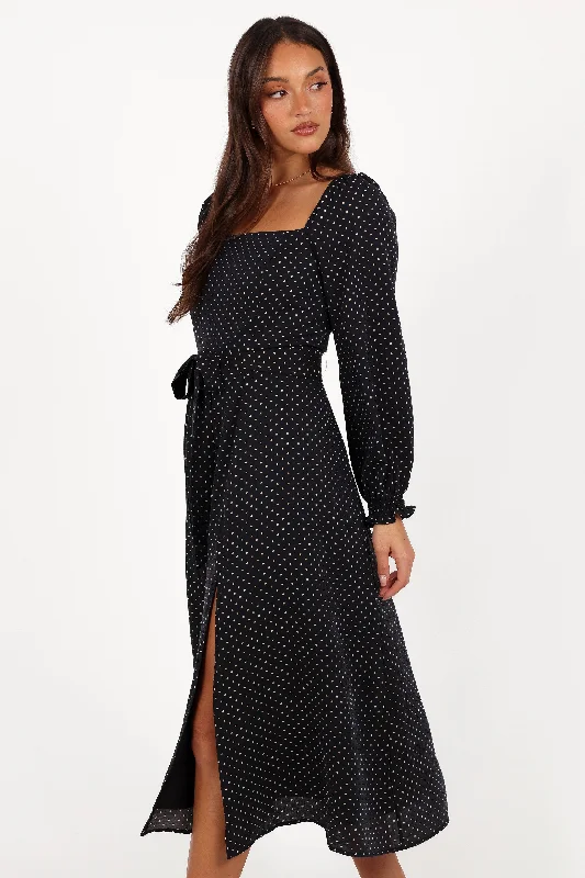 Ettie Long Sleeve Midi Dress - Black Polka Dot