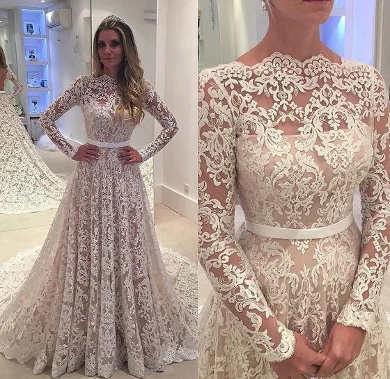 Lace Wedding Dress With Sleeves, Bridal Gown ,Dresses For Brides