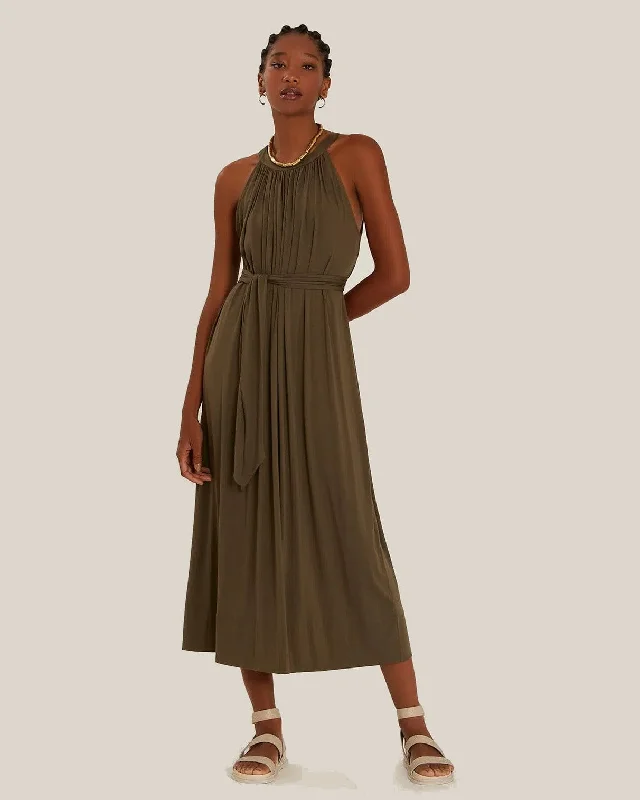 Modal Midi Dress with Tie in Granite