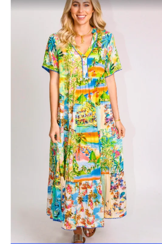 Lula Life Seaside Midi Dress Tropical Print On Sale