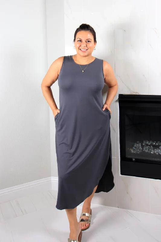 Manifesting Side Slit Maxi Dress | Grey