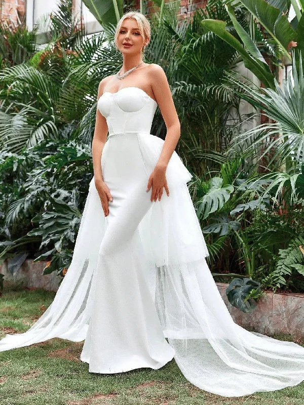 Mesh Overlay Mermaid Hem Tube Wedding Dresses