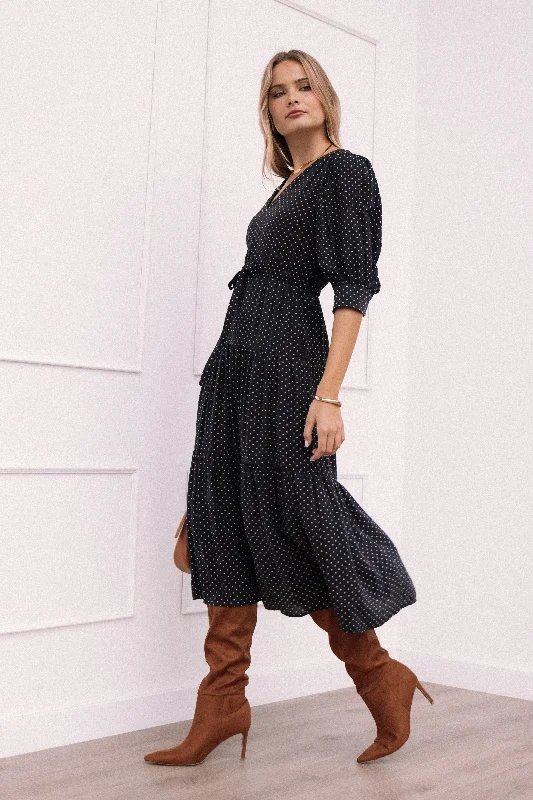 Moscow Midi Dress - Black Polka Dot