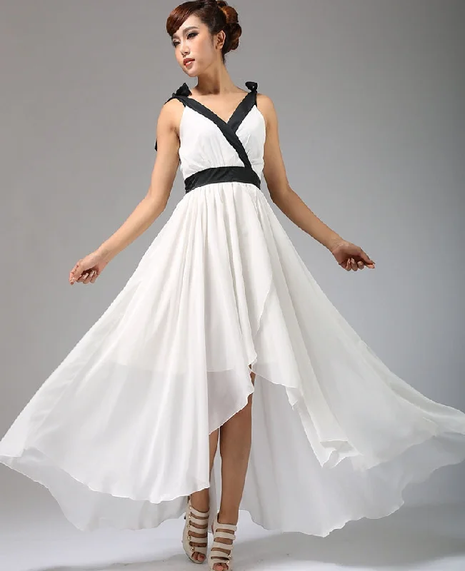 white chiffon dress maxi dress prom dress wedding dress long dress (668)