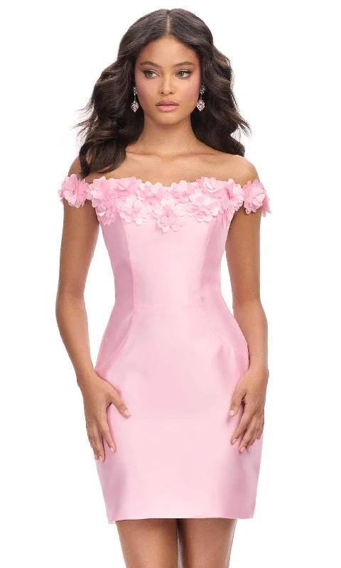 Ashley Lauren 4784 - Floral Appliqued Straight Neckline Cocktail Dress