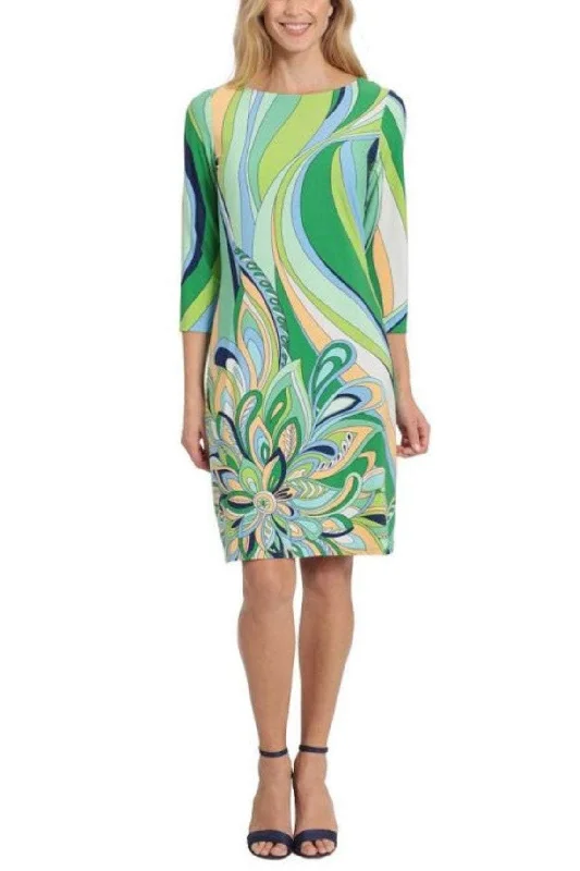 London Times T6769M - Printed Quarter Sleeve Cocktail Dress