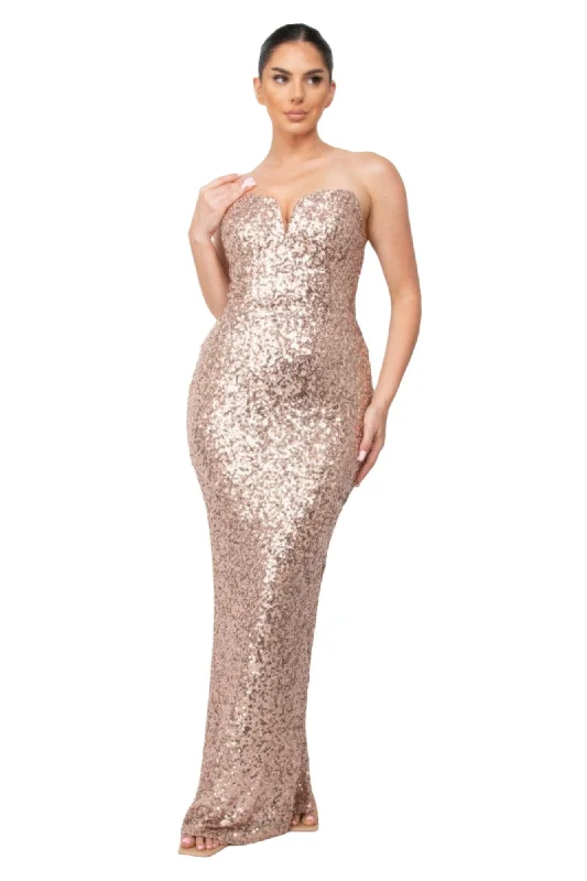 Sequin V-Bar Crisscross Formal Evening Dress