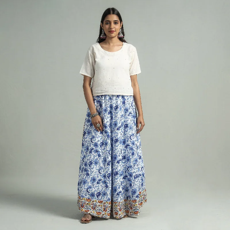 Purple - Sanganeri Block Printed Cotton Long Skirt