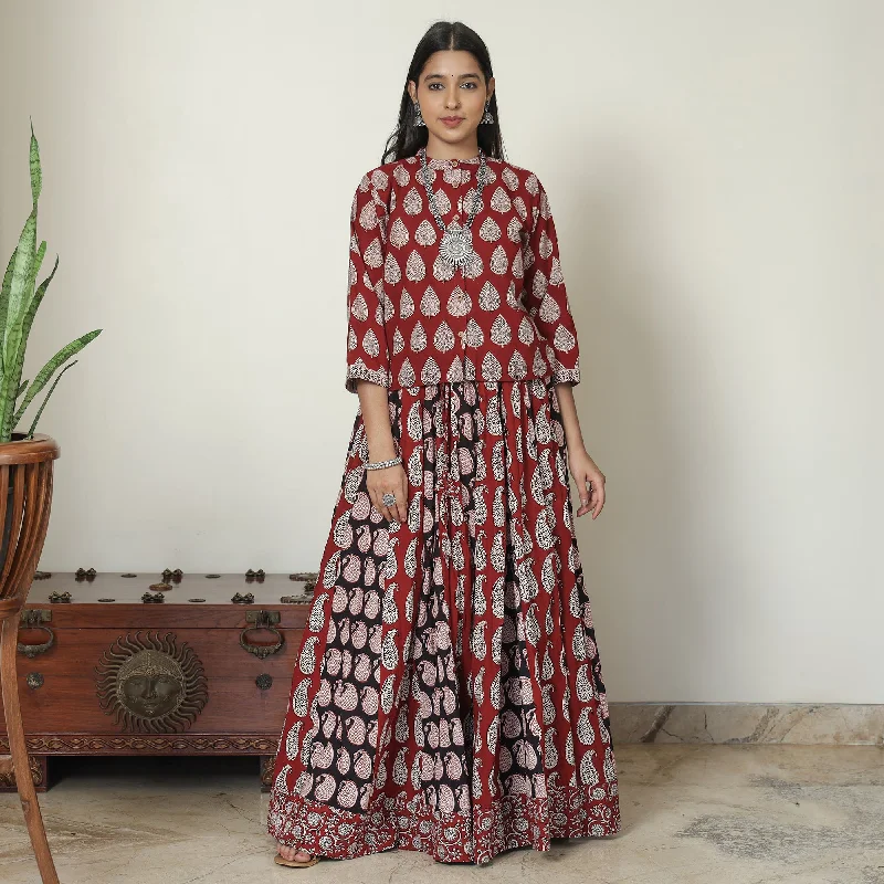 Multicolor - Bagh Block Printed Patchwork Cotton Long Skirt