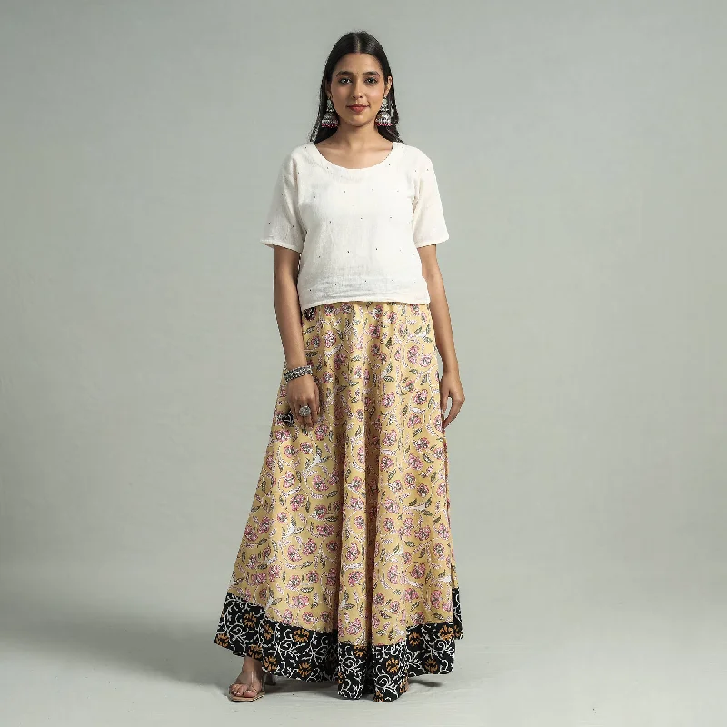 Beige - Sanganeri Block Printed Cotton Long Skirt