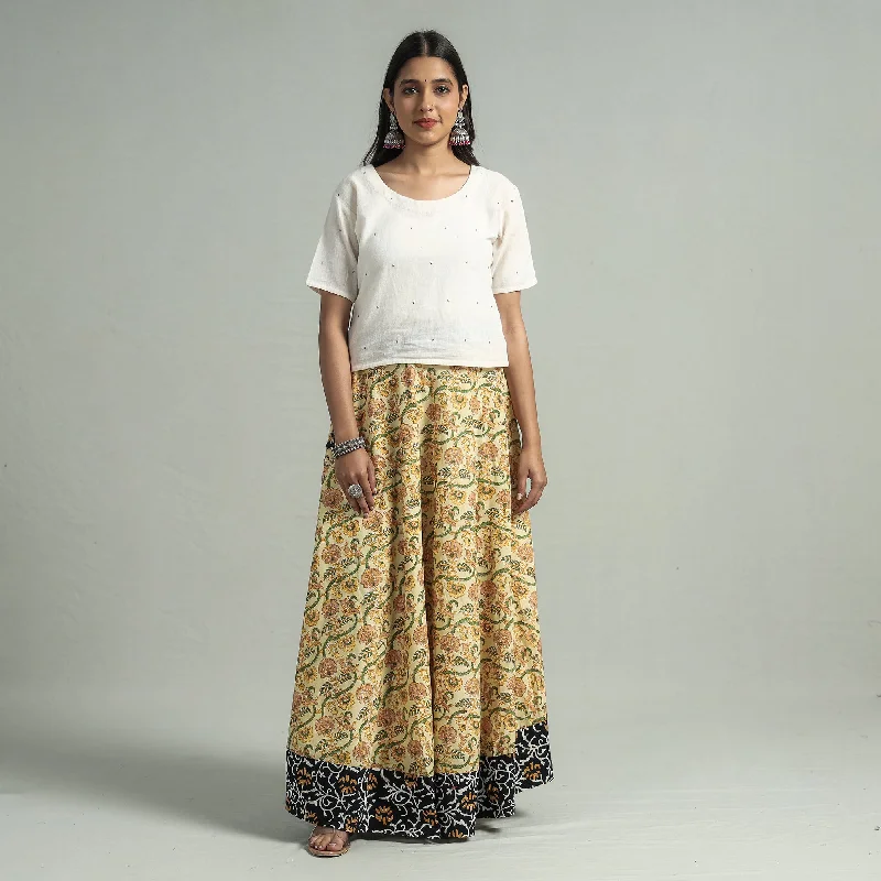 Yellow - Sanganeri Block Printed Cotton Long Skirt