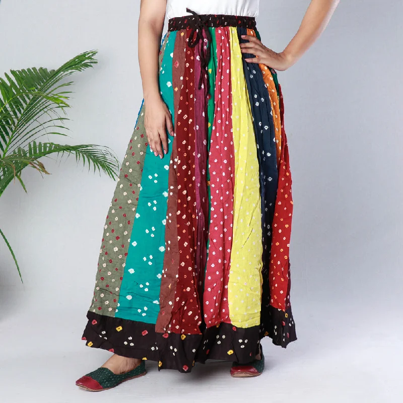 Multicolor - Bandhani Tie-Dye Patchwork Cotton Fabric Long Skirt