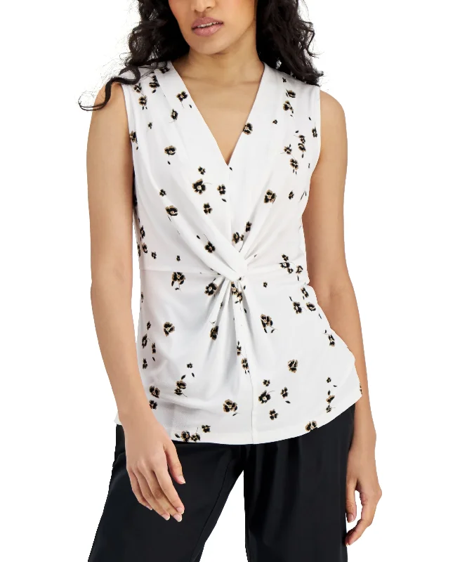 Alfani Printed Twist Front Sleeveless Top