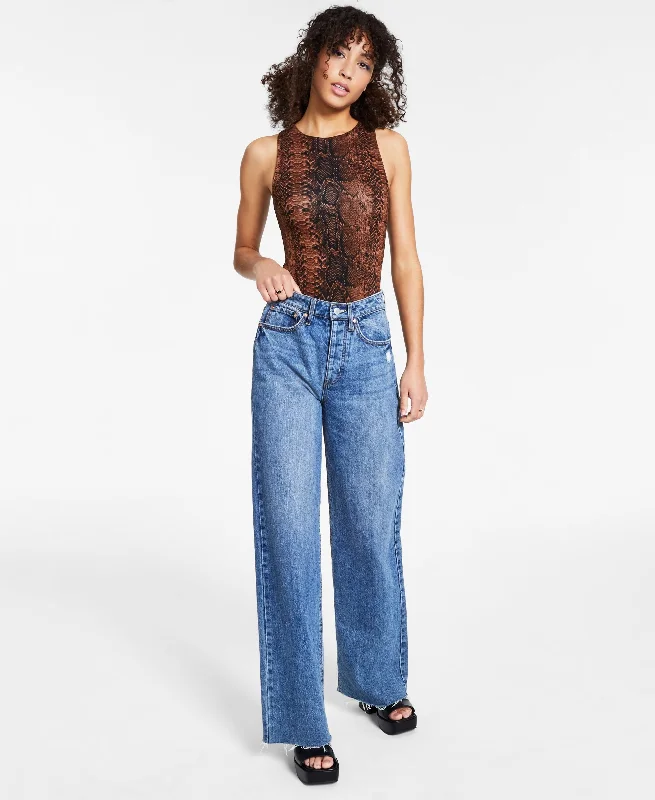 Bar III Snakeskin Print Sleeveless Bodysuit