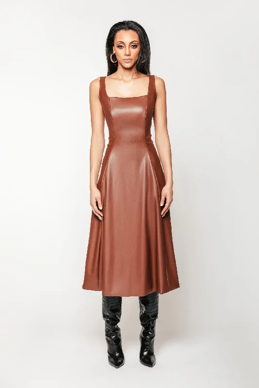 Cognac Vegan Leather Elle Dress