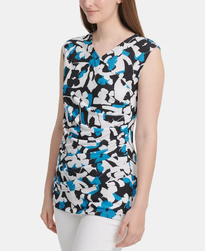 DKNY Sleeveless Printed Pleated Top